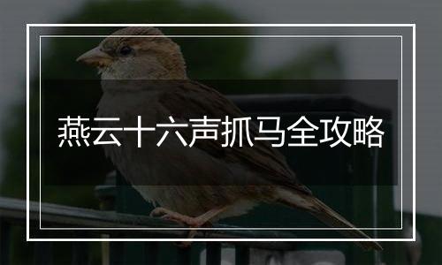 燕云十六声抓马全攻略