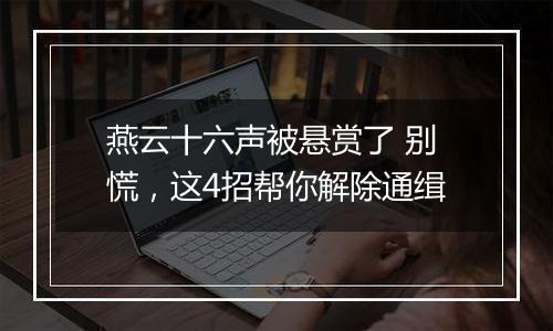 燕云十六声被悬赏了 别慌，这4招帮你解除通缉