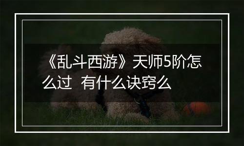 《乱斗西游》天师5阶怎么过  有什么诀窍么