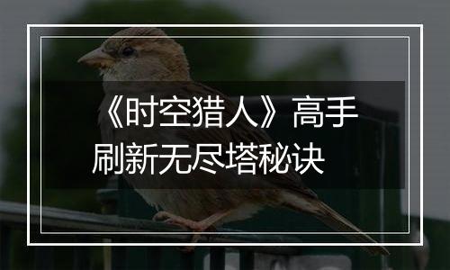 《时空猎人》高手刷新无尽塔秘诀