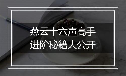 燕云十六声高手进阶秘籍大公开