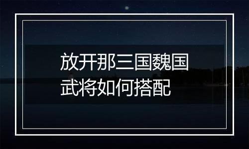 放开那三国魏国武将如何搭配