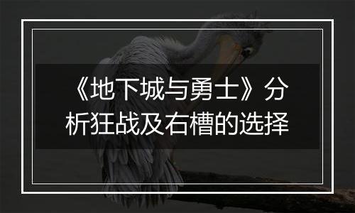 《地下城与勇士》分析狂战及右槽的选择