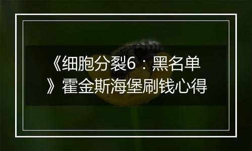 《细胞分裂6：黑名单》霍金斯海堡刷钱心得