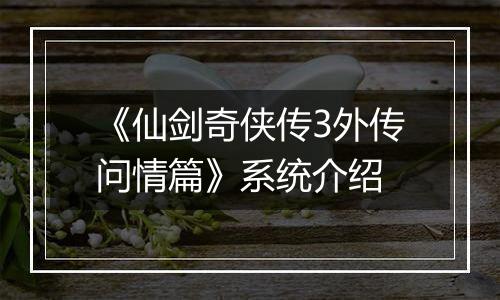 《仙剑奇侠传3外传问情篇》系统介绍