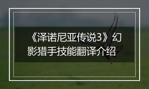 《泽诺尼亚传说3》幻影猎手技能翻译介绍