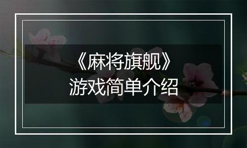 《麻将旗舰》游戏简单介绍