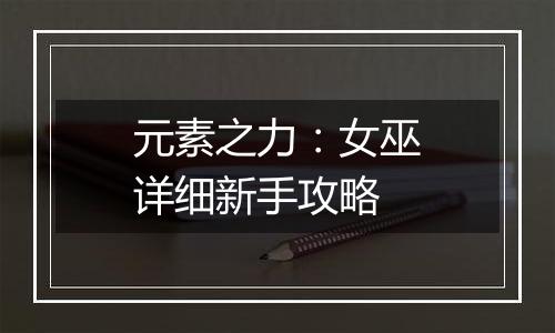 元素之力：女巫详细新手攻略