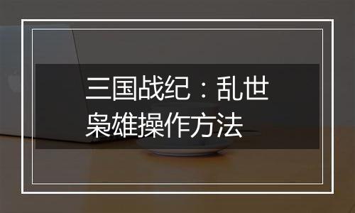 三国战纪：乱世枭雄操作方法