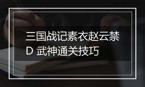 三国战记素衣赵云禁D 武神通关技巧