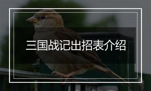 三国战记出招表介绍
