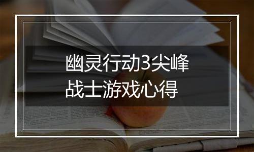 幽灵行动3尖峰战士游戏心得
