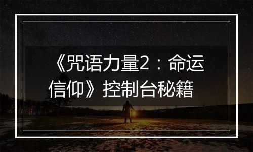 《咒语力量2：命运信仰》控制台秘籍