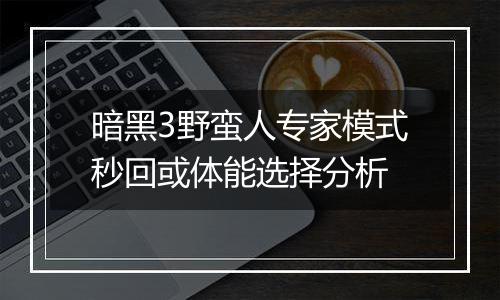 暗黑3野蛮人专家模式秒回或体能选择分析