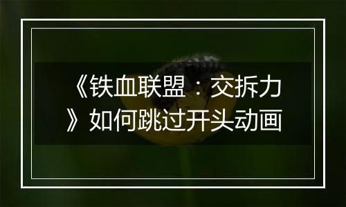 《铁血联盟：交拆力》如何跳过开头动画