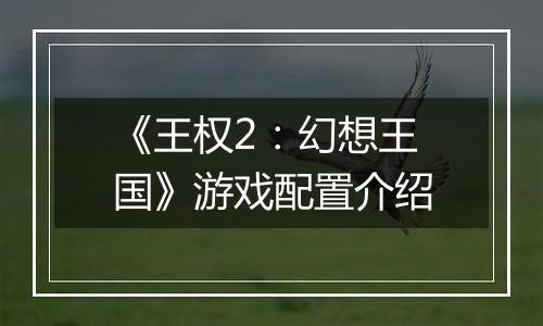 《王权2：幻想王国》游戏配置介绍