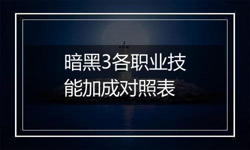 暗黑3各职业技能加成对照表