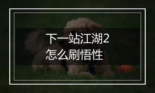 下一站江湖2怎么刷悟性
