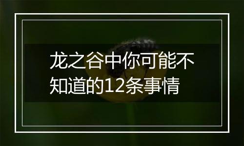 龙之谷中你可能不知道的12条事情
