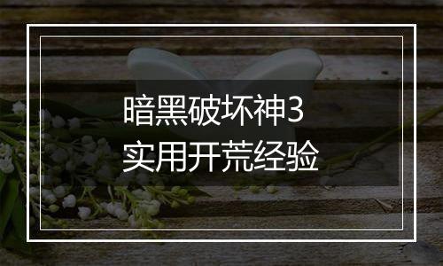 暗黑破坏神3实用开荒经验