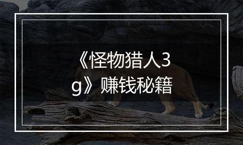 《怪物猎人3g》赚钱秘籍