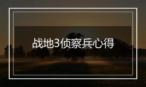 战地3侦察兵心得