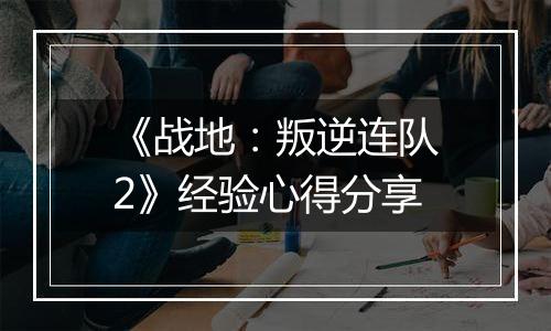 《战地：叛逆连队2》经验心得分享