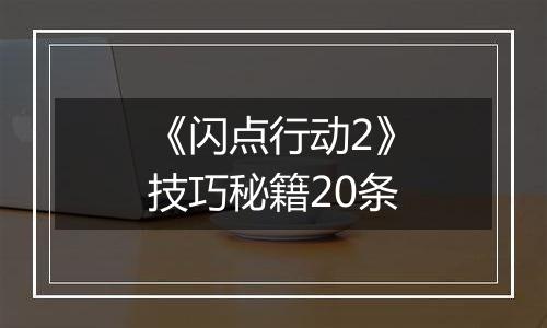 《闪点行动2》技巧秘籍20条