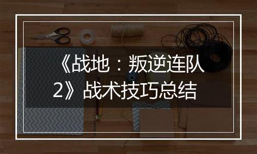 《战地：叛逆连队2》战术技巧总结