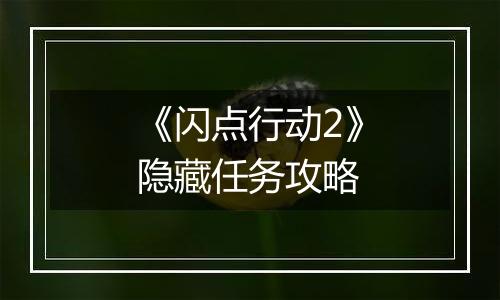 《闪点行动2》隐藏任务攻略