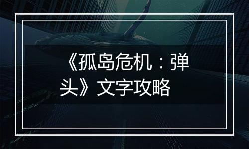 《孤岛危机：弹头》文字攻略