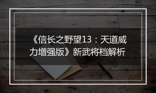 《信长之野望13：天道威力增强版》新武将档解析