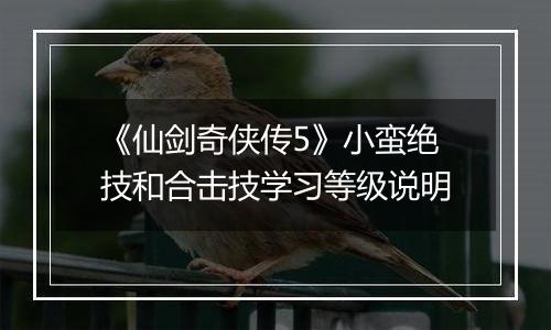 《仙剑奇侠传5》小蛮绝技和合击技学习等级说明