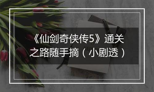 《仙剑奇侠传5》通关之路随手摘（小剧透）