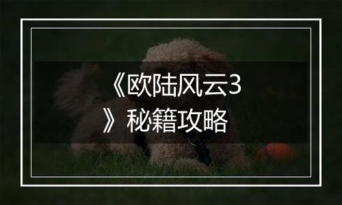 《欧陆风云3》秘籍攻略