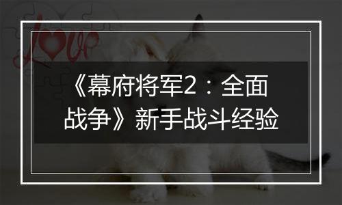 《幕府将军2：全面战争》新手战斗经验