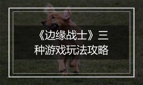 《边缘战士》三种游戏玩法攻略