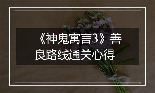 《神鬼寓言3》善良路线通关心得