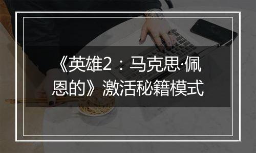 《英雄2：马克思·佩恩的》激活秘籍模式