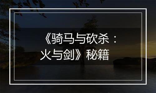 《骑马与砍杀：火与剑》秘籍