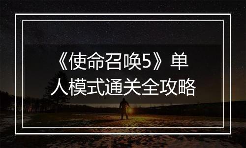 《使命召唤5》单人模式通关全攻略