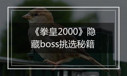 《拳皇2000》隐藏boss挑选秘籍