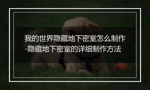 我的世界隐藏地下密室怎么制作-隐藏地下密室的详细制作方法