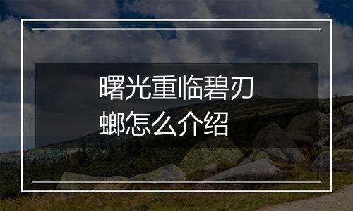 曙光重临碧刃螂怎么介绍