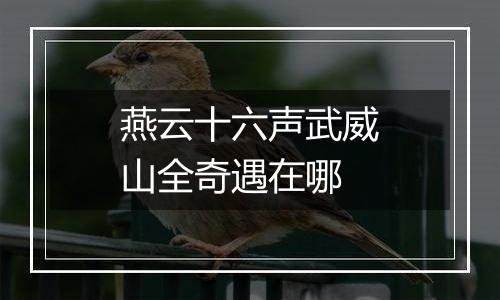 燕云十六声武威山全奇遇在哪