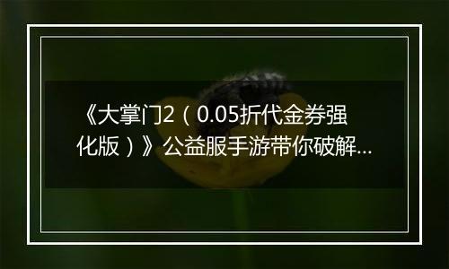《大掌门2（0.05折代金券强化版）》公益服手游带你破解古墓迷云攻略出炉！