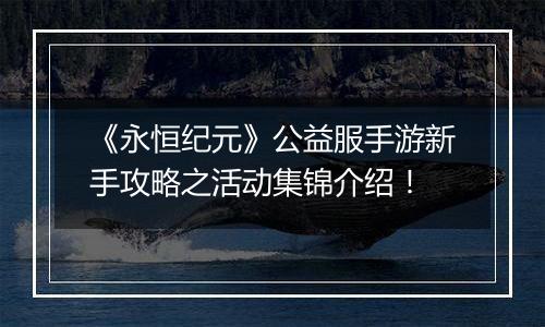 《永恒纪元》公益服手游新手攻略之活动集锦介绍！