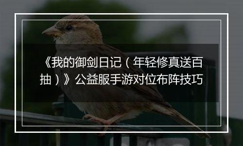 《我的御剑日记（年轻修真送百抽）》公益服手游对位布阵技巧