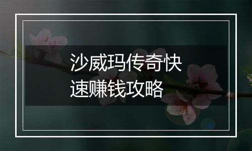 沙威玛传奇快速赚钱攻略