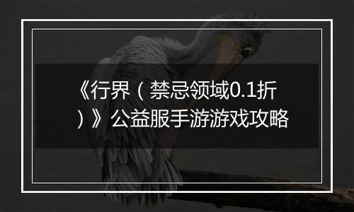 《行界（禁忌领域0.1折）》公益服手游游戏攻略